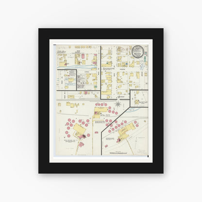 Old map wall art mockup — black gallery frame with white mat — Sanborn Fire Insurance Map from Malvern, Carroll County, Ohio (1899), Sheet #0001