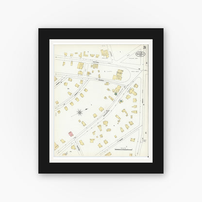 Old map wall art mockup — black gallery frame with white mat — Sanborn Fire Insurance Map from Wellesley, Norfolk County, Massachusetts (1906), Sheet #0003