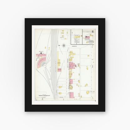 Old map wall art mockup — black gallery frame with white mat — Sanborn Fire Insurance Map from Radford, Independent Cities, Virginia (1908), Sheet #0002