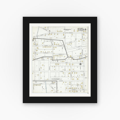 Old map wall art mockup — black gallery frame with white mat — Sanborn Fire Insurance Map from Plant City, Hillborough County, Florida (1919), Sheet #0008