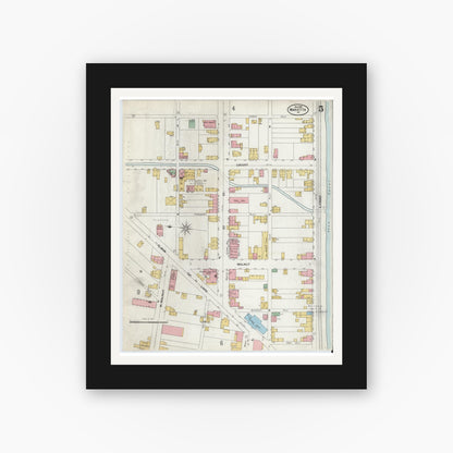 Old map wall art mockup — black gallery frame with white mat — Sanborn Fire Insurance Map from Marietta, Lancaster County, Pennsylvania (1899), Sheet #0005