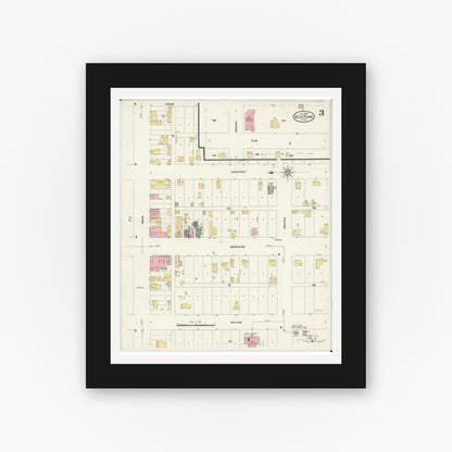 Old map wall art mockup — black gallery frame with white mat — Sanborn Fire Insurance Map from Belle Plaine, Scott County, Minnesota (1909), Sheet #0003