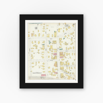 Old map wall art mockup — black gallery frame with white mat — Sanborn Fire Insurance Map from Sidney, Delaware County, New York (1903), Sheet #0003