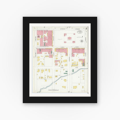 Old map wall art mockup — black gallery frame with white mat — Sanborn Fire Insurance Map from Tyler, Smith County, Texas (1902), Sheet #0005