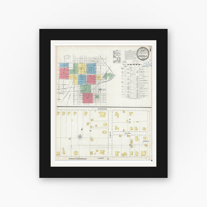 Old map wall art mockup — black gallery frame with white mat — Sanborn Fire Insurance Map from Greenville, Hunt County, Texas (1898) - Complete Map Set