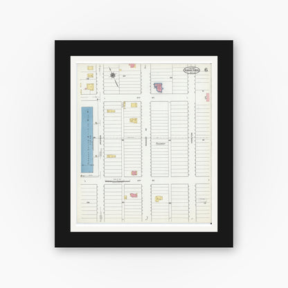 Old map wall art mockup — black gallery frame with white mat — Sanborn Fire Insurance Map from Roanoke Rapids, Halifax County, North Carolina (1919), Sheet #0006