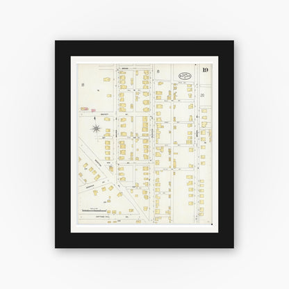 Old map wall art mockup — black gallery frame with white mat — Sanborn Fire Insurance Map from Butler, Butler County, Pennsylvania (1906), Sheet #0019