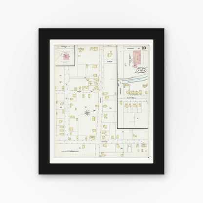 Old map wall art mockup — black gallery frame with white mat — Sanborn Fire Insurance Map from Dover, Morris County, New Jersey (1896), Sheet #0010