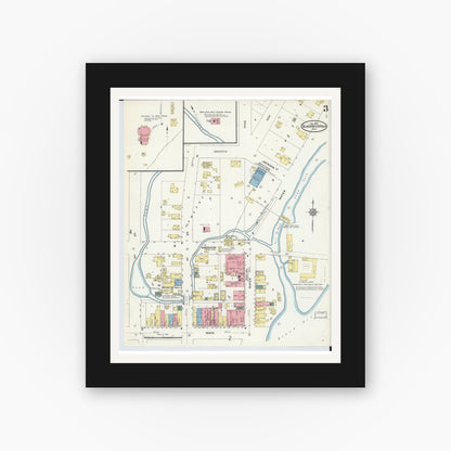 Old map wall art mockup — black gallery frame with white mat — Sanborn Fire Insurance Map from Black River Falls, Jackson County, Wisconsin (1909), Sheet #0003