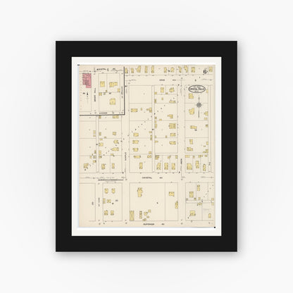 Old map wall art mockup — black gallery frame with white mat — Sanborn Fire Insurance Map from Crystal Falls, Iron County, Michigan (1922), Sheet #0006
