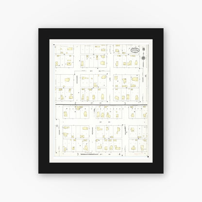 Old map wall art mockup — black gallery frame with white mat — Sanborn Fire Insurance Map from Tipton, Cedar County, Iowa (1914), Sheet #0008