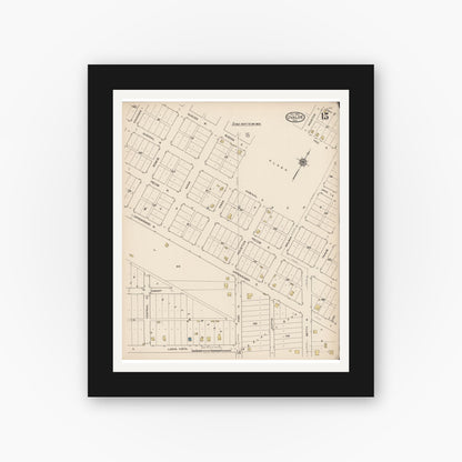 Old map wall art mockup — black gallery frame with white mat — Sanborn Fire Insurance Map from Uvalde, Uvalde County, Texas (1922), Sheet #0015