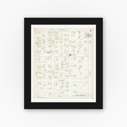 Old map wall art mockup — black gallery frame with white mat — Sanborn Fire Insurance Map from Tuscola, Douglas County, Illinois (1914), Sheet #0004