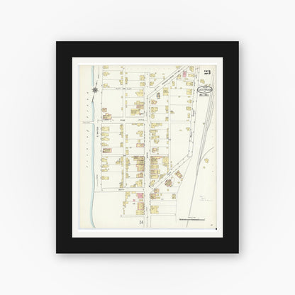 Old map wall art mockup — black gallery frame with white mat — Sanborn Fire Insurance Map from Lock Haven, Clinton County, Pennsylvania (1914), Sheet #0023