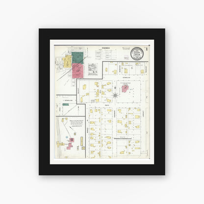 Old map wall art mockup — black gallery frame with white mat — Sanborn Fire Insurance Map from Catlin, Vermilion County, Illinois (1909) - Complete Map Set