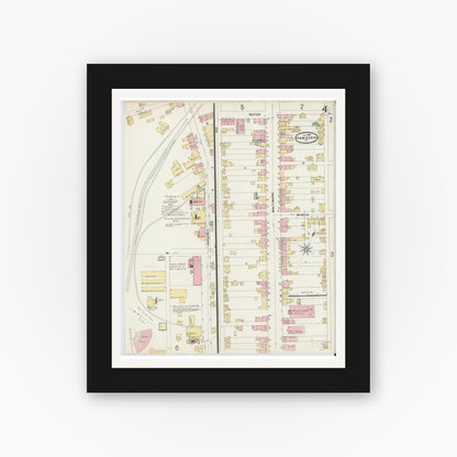 Old map wall art mockup — black gallery frame with white mat — Sanborn Fire Insurance Map from Hanover, York County, Pennsylvania (1896), Sheet #0004