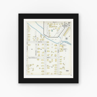 Old map wall art mockup — black gallery frame with white mat — Sanborn Fire Insurance Map from Newton, Middlesex County, Massachusetts (1892), Sheet #0010