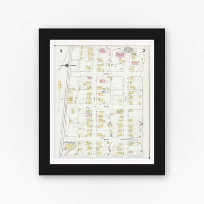 Old map wall art mockup — black gallery frame with white mat — Sanborn Fire Insurance Map from McComb, Hancock County, Ohio (1924), Sheet #0003