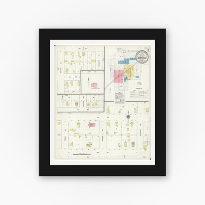 Old map wall art mockup — black gallery frame with white mat — Sanborn Fire Insurance Map from Montrose, Henry County, Missouri (1910) - Complete Map Set