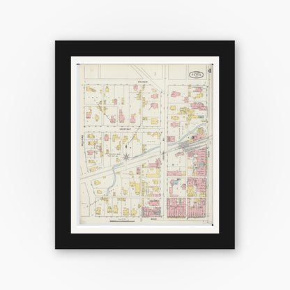Old map wall art mockup — black gallery frame with white mat — Sanborn Fire Insurance Map from Paris, Edgar County, Illinois (1895), Sheet #0004