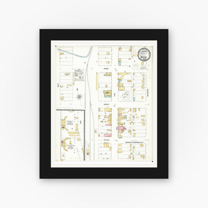 Old map wall art mockup — black gallery frame with white mat — Sanborn Fire Insurance Map from Shelby, Shelby County, Iowa (1899), Sheet #0001