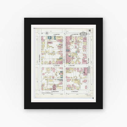 Old map wall art mockup — black gallery frame with white mat — Sanborn Fire Insurance Map from Springfield, Clark County, Ohio (1891), Sheet #0002