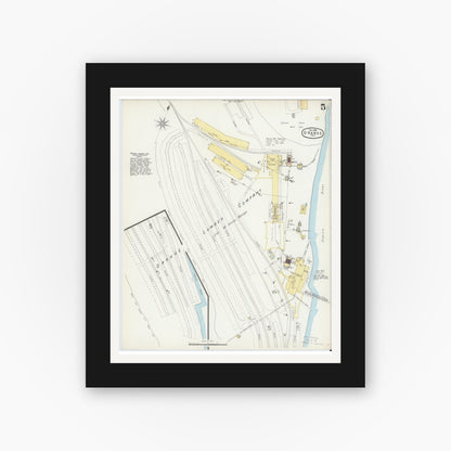 Old map wall art mockup — black gallery frame with white mat — Sanborn Fire Insurance Map from Orange, Orange County, Texas (1896), Sheet #0005
