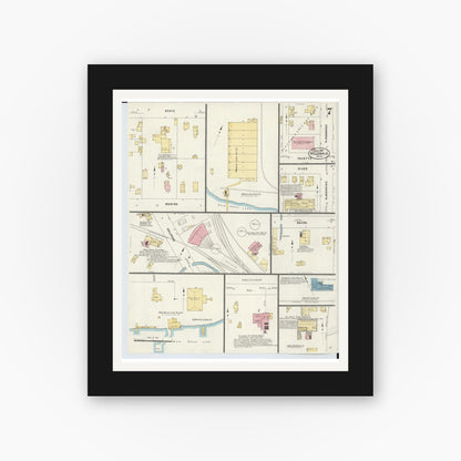 Old map wall art mockup — black gallery frame with white mat — Sanborn Fire Insurance Map from Hillsdale, Hillsdale County, Michigan (1907), Sheet #0007