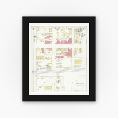 Old map wall art mockup — black gallery frame with white mat — Sanborn Fire Insurance Map from Winthrop, Sibley County, Minnesota (1930), Sheet #0002