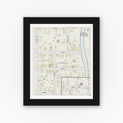 Old map wall art mockup — black gallery frame with white mat — Sanborn Fire Insurance Map from Ellenville, Ulster County, New York (1889), Sheet #0004