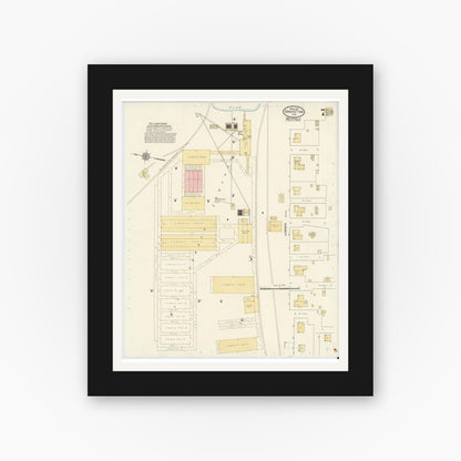 Old map wall art mockup — black gallery frame with white mat — Sanborn Fire Insurance Map from Groveton, Trinity County, Texas (1912), Sheet #0007