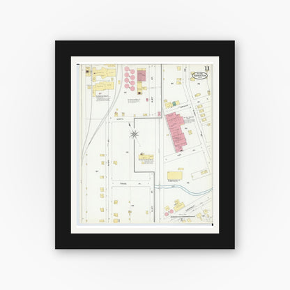 Old map wall art mockup — black gallery frame with white mat — Sanborn Fire Insurance Map from Coshocton, Coshocton County, Ohio (1905), Sheet #0011
