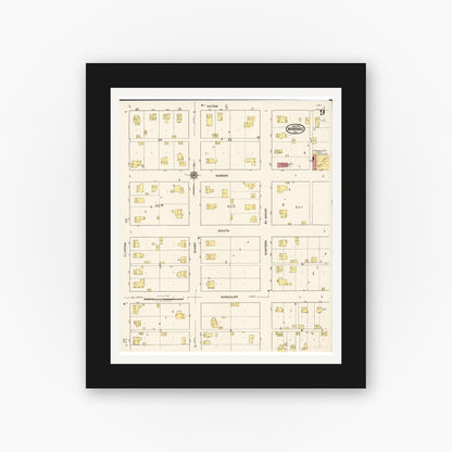 Old map wall art mockup — black gallery frame with white mat — Sanborn Fire Insurance Map from Marengo, Iowa County, Iowa (1922), Sheet #0009