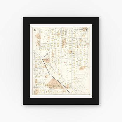 Old map wall art mockup — black gallery frame with white mat — Sanborn Fire Insurance Map from Windsor, Henry County, Missouri (1943), Sheet #0005
