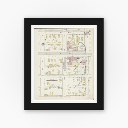 Old map wall art mockup — black gallery frame with white mat — Sanborn Fire Insurance Map from Moline, Rock Island County, Illinois (1886), Sheet #0003