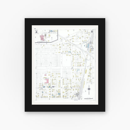 Old map wall art mockup — black gallery frame with white mat — Sanborn Fire Insurance Map from Hayti, Pemiscot County, Missouri (1951), Sheet #0008