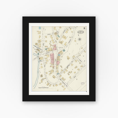 Old map wall art mockup — black gallery frame with white mat — Sanborn Fire Insurance Map from Deckertown, Sussex County, New Jersey (1897), Sheet #0002