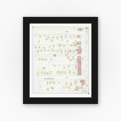 Old map wall art mockup — black gallery frame with white mat — Sanborn Fire Insurance Map from Chardon, Geauga County, Ohio (1899), Sheet #0002