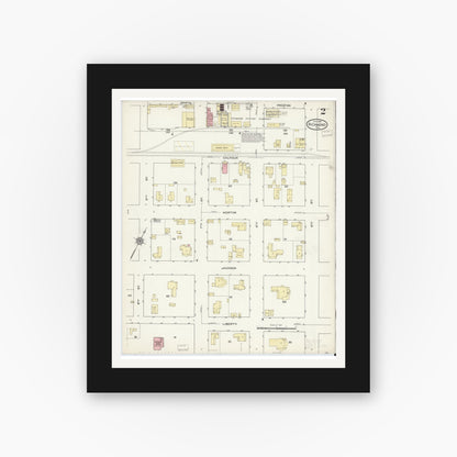 Old map wall art mockup — black gallery frame with white mat — Sanborn Fire Insurance Map from Richmond, Fort Bend County, Texas (1914), Sheet #0002
