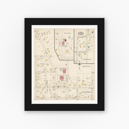 Old map wall art mockup — black gallery frame with white mat — Sanborn Fire Insurance Map from Quincy, Gadsden County, Florida (1922), Sheet #0006