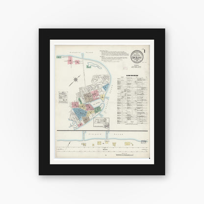 Old map wall art mockup — black gallery frame with white mat — Sanborn Fire Insurance Map from Oak Bluffs, Dukes County, Massachusetts (1914) - Complete Map Set