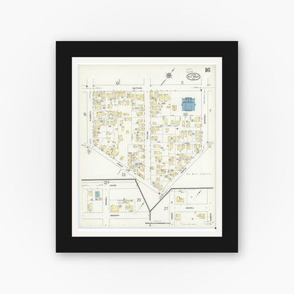Old map wall art mockup — black gallery frame with white mat — Sanborn Fire Insurance Map from Key West, Monroe County, Florida (1912), Sheet #0016