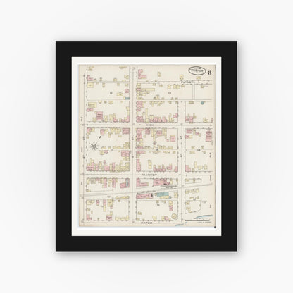 Old map wall art mockup — black gallery frame with white mat — Sanborn Fire Insurance Map from Freeport, Armstrong County, Pennsylvania (1886), Sheet #0003