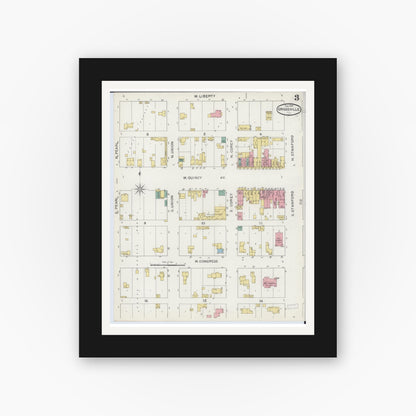 Old map wall art mockup — black gallery frame with white mat — Sanborn Fire Insurance Map from Griggsville, Pike County, Illinois (1894), Sheet #0003