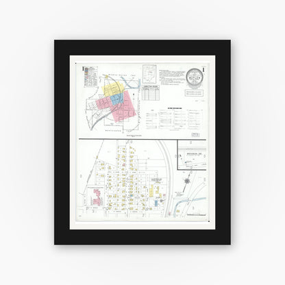Old map wall art mockup — black gallery frame with white mat — Sanborn Fire Insurance Map from Butler, Richland County, Ohio (1950) - Complete Map Set