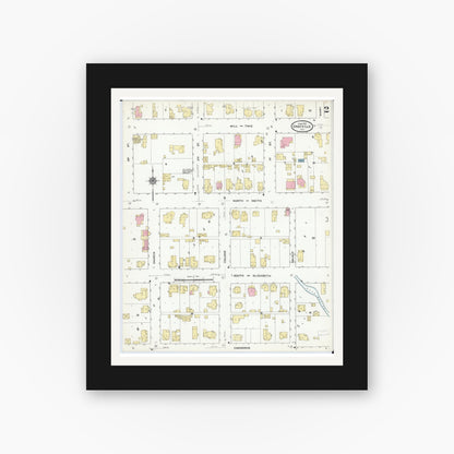 Old map wall art mockup — black gallery frame with white mat — Sanborn Fire Insurance Map from Grayville, White And Edwards Counties, Illinois (1910), Sheet #0002