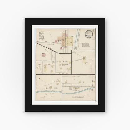 Old map wall art mockup — black gallery frame with white mat — Sanborn Fire Insurance Map from Bainbridge, Chenango County, New York (1885), Sheet #0001