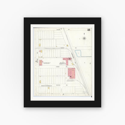 Old map wall art mockup — black gallery frame with white mat — Sanborn Fire Insurance Map from Hamilton, Butler County, Ohio (1899), Sheet #0048
