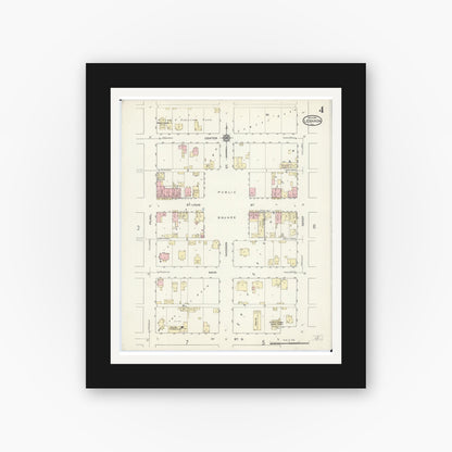 Old map wall art mockup — black gallery frame with white mat — Sanborn Fire Insurance Map from Lebanon, Saint Clair County, Illinois (1914), Sheet #0004
