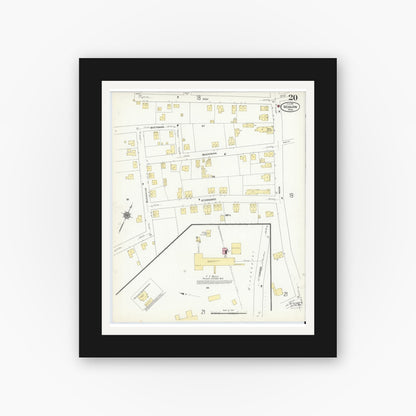 Old map wall art mockup — black gallery frame with white mat — Sanborn Fire Insurance Map from Woburn, Middlesex County, Massachusetts (1910), Sheet #0020